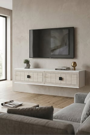 TDA1205BT YUKA Duvara Montaj TV Sehpası BEYAZ-TRAVERTEN 120CM