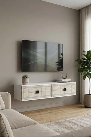 TDA1205BT YUKA Duvara Montaj TV Sehpası BEYAZ-TRAVERTEN 120CM