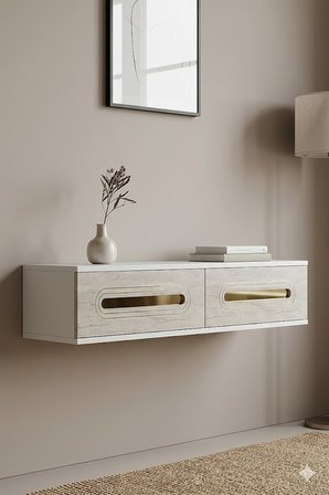 TDA1220BTG RANY Duvara Montaj Tv Sehpası Beyaz-Traverten-Gold 120cm