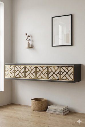 TDA1238ATG AREX Duvara Montaj Tv Sehpası Antrasit-Traverten-Gold 120cm