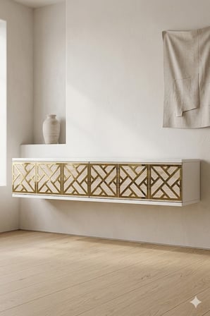 TDA1238BTG AREX Duvara Montaj Tv Sehpası Beyaz-Traverten-Gold 120cm