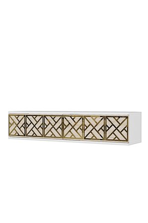 TDA1238BTG AREX Duvara Montaj Tv Sehpası Beyaz-Traverten-Gold 120cm