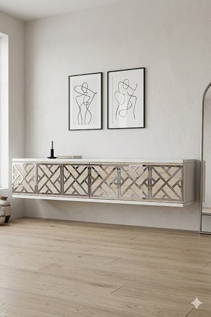 TDA1238BTS AREX Duvara Montaj Tv Sehpası Beyaz-Traverten-Silver 120cm
