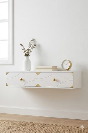 TDA1297BG ALFA Duvara Montaj Tv Sehpası Beyaz-Gold 120cm