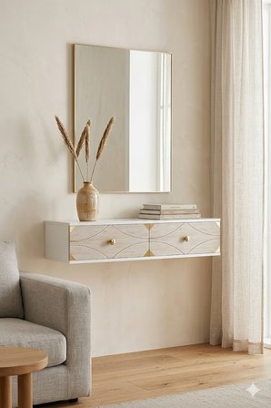 TDA1297BTG ALFA Dresuar , Antre Hol Rafı Beyaz-Traverten-Gold 120cm
