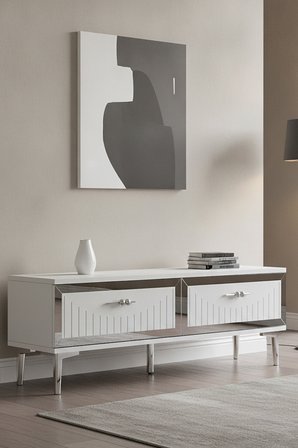 TSA1204BS TUNA Tv Sehpası Beyaz-Silver 120cm