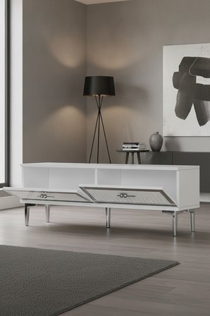 TSA1204BS TUNA Tv Sehpası Beyaz-Silver 120cm
