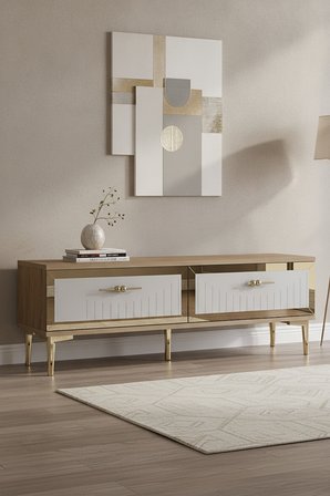 TSA1204DBG TUNA Tv Sehpası Safirmeşe-Beyaz-Gold 120cm