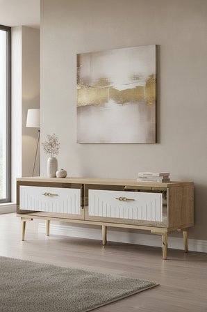 TSA1204DBG TUNA Tv Sehpası Safirmeşe-Beyaz-Gold 120cm