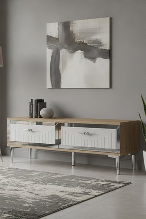 TSA1204DBS TUNA Tv Sehpası Safirmeşe-Beyaz-Silver 120cm