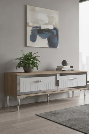 TSA1204DBS TUNA Tv Sehpası Safirmeşe-Beyaz-Silver 120cm