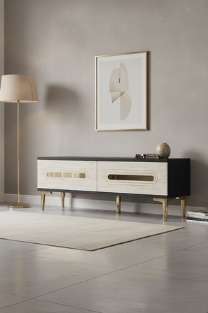 TSA1220ATG RANY Tv Sehpası Antrasit-Traverten-Gold 120cm