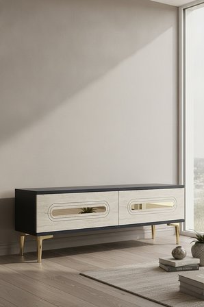 TSA1220ATG RANY Tv Sehpası Antrasit-Traverten-Gold 120cm