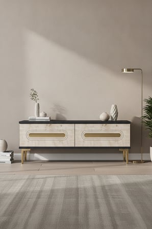 TSA1220ATG RANY Tv Sehpası Antrasit-Traverten-Gold 120cm