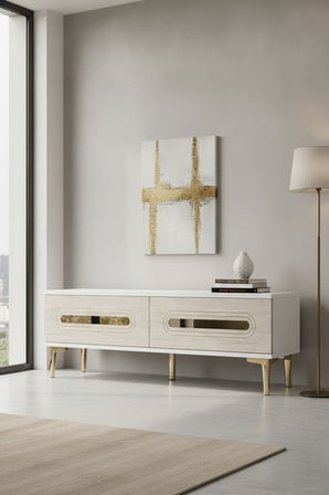 TSA1220BTG RANY Tv Sehpası Beyaz-Traverten-Gold 120cm