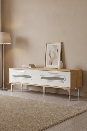 TSA1220DBS RANY Tv Sehpası Safirmeşe-Beyaz-Silver 120cm