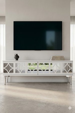 TSA1236BS ÖZ Tv Sehpası Beyaz-Silver 120cm
