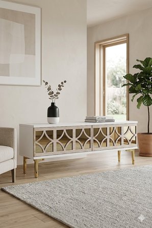TSA1236BTG ÖZ Tv Sehpası Beyaz-Traverten-Gold 180cm