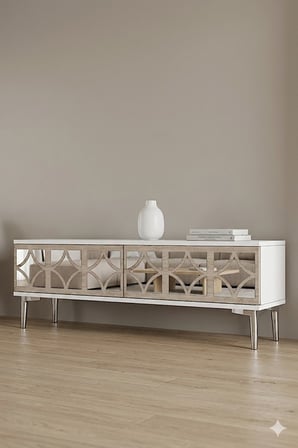 TSA1236BTS ÖZ Tv Sehpası Beyaz-Traverten-Silver 120cm