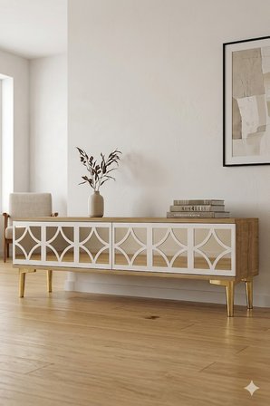 TSA1236DBG ÖZ Tv Sehpası Safirmeşe-Beyaz-Gold 180cm