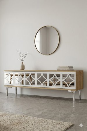 TSA1236DBS ÖZ Tv Sehpası Safirmeşe-Beyaz-Silver 120cm