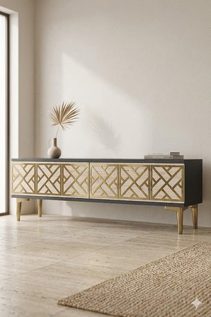 TSA1238ATG AREX Tv Sehpası Antrasit-Traverten-Gold 120cm