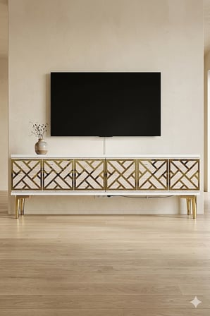 TSA1238BTG AREX Tv Sehpası Beyaz-Traverten-Gold 120cm