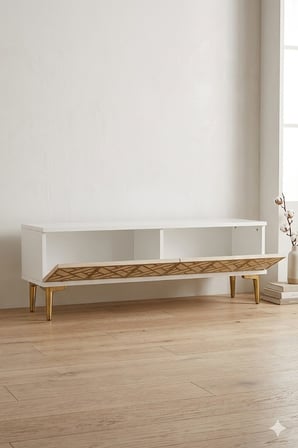 TSA1238BTG AREX Tv Sehpası Beyaz-Traverten-Gold 120cm