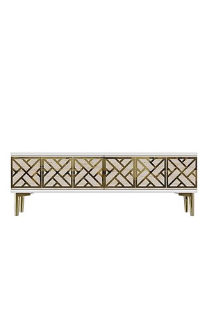 TSA1238BTG AREX Tv Sehpası Beyaz-Traverten-Gold 120cm