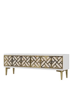 TSA1238BTG AREX Tv Sehpası Beyaz-Traverten-Gold 120cm