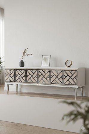 TSA1238BTS AREX Tv Sehpası Beyaz-Traverten-Silver 120cm