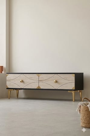 TSA1297ATG ALFA Tv Sehpası Antrasit-Traverten-Gold 120cm