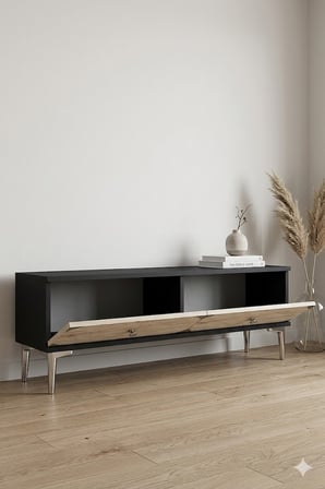 TSA1297ATS ALFA Tv Sehpası Antrasit-Traverten-Silver 120cm