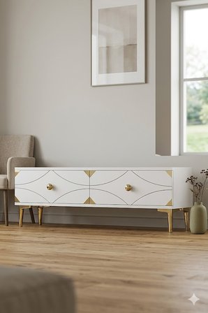 TSA1297BG ALFA Tv Sehpası Beyaz-Gold 120cm