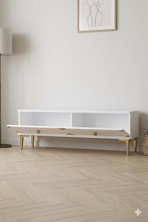 TSA1297BG ALFA Tv Sehpası Beyaz-Gold 120cm