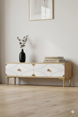 TSA1297DBG ALFA Tv Sehpası Safirmeşe-Beyaz-Gold 120cm