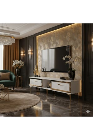 TSA1503BG TUNA TV Sehpası BEYAZ-GOLD 150CM