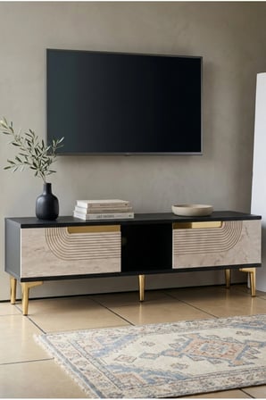 TSA1508ATG MEYRA TV Sehpası ANTRASİT-TRAVERTEN-GOLD 150CM