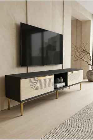 TSA1508ATG MEYRA TV Sehpası ANTRASİT-TRAVERTEN-GOLD 150CM