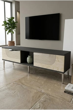 TSA1508ATS MEYRA TV Sehpası ANTRASİT-TRAVERTEN-SILVER 150CM