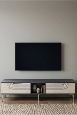 TSA1508ATS MEYRA TV Sehpası ANTRASİT-TRAVERTEN-SILVER 150CM