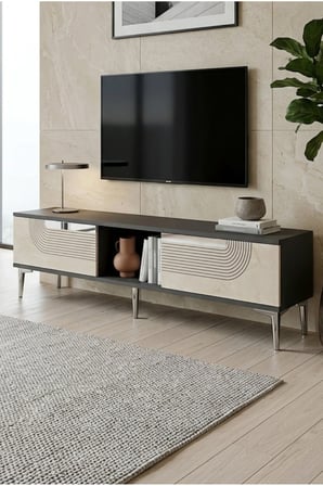 TSA1508ATS MEYRA TV Sehpası ANTRASİT-TRAVERTEN-SILVER 150CM