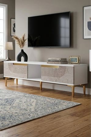TSA1508BTG MEYRA TV Sehpası BEYAZ-TRAVERTEN-GOLD 150CM