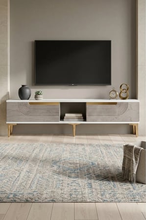 TSA1508BTG MEYRA TV Sehpası BEYAZ-TRAVERTEN-GOLD 150CM