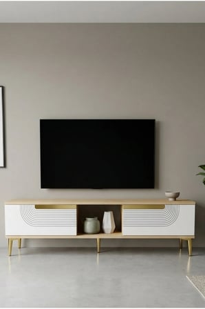 TSA1508DBG MEYRA TV Sehpası SAFİRMEŞE-BEYAZ-GOLD 150CM
