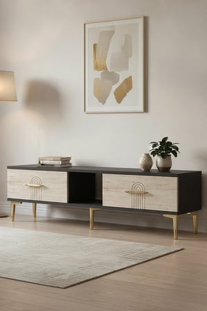 TSA1515ATG İDA TV Sehpası ANTRASİT-TRAVERTEN-GOLD 150CM