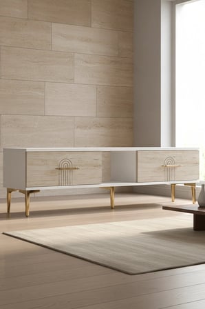 TSA1515BTG İDA TV Sehpası BEYAZ-TRAVERTEN-GOLD 150CM