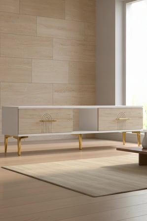 TSA1515BTG İDA TV Sehpası BEYAZ-TRAVERTEN-GOLD 150CM