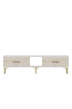 TSA1515BTG İDA TV Sehpası BEYAZ-TRAVERTEN-GOLD 150CM