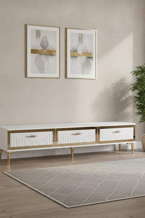 TSA1802BG TUNA Tv Sehpası Beyaz-Gold 180cm
